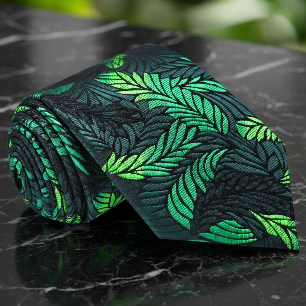 Shades of Green Abstract Feather Necktie 