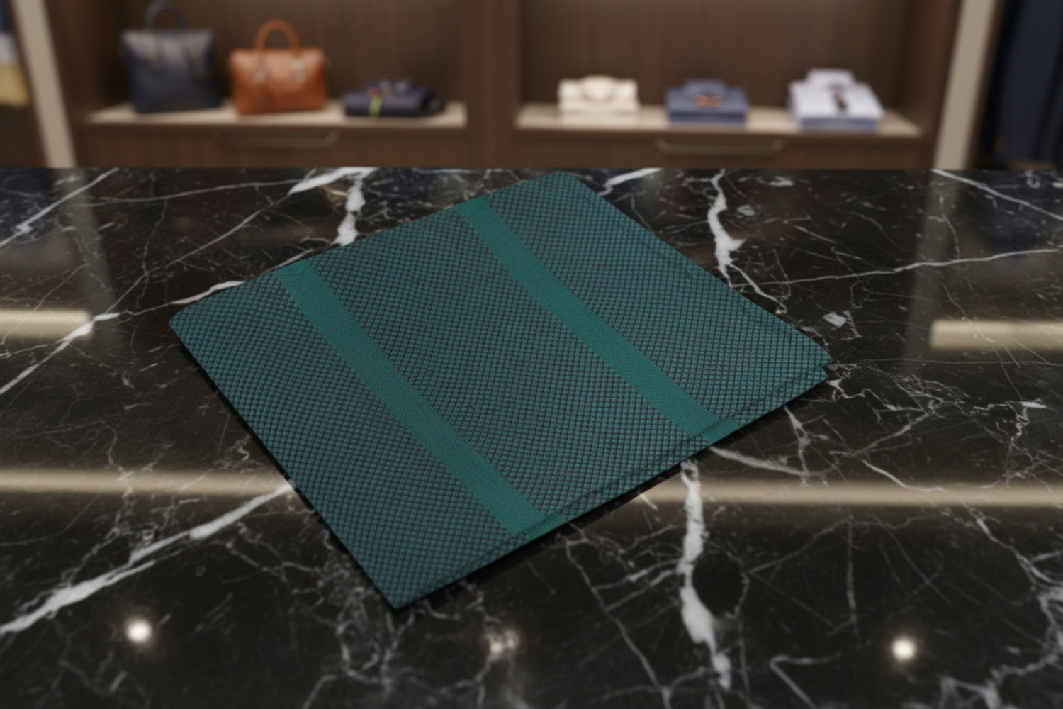 Dark Green Stripe with Check Texture Pocket Square