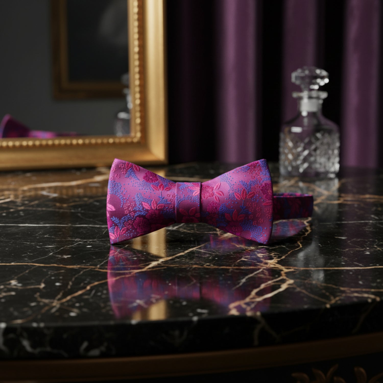 Dark Pink, Pink Floral Bow Tie