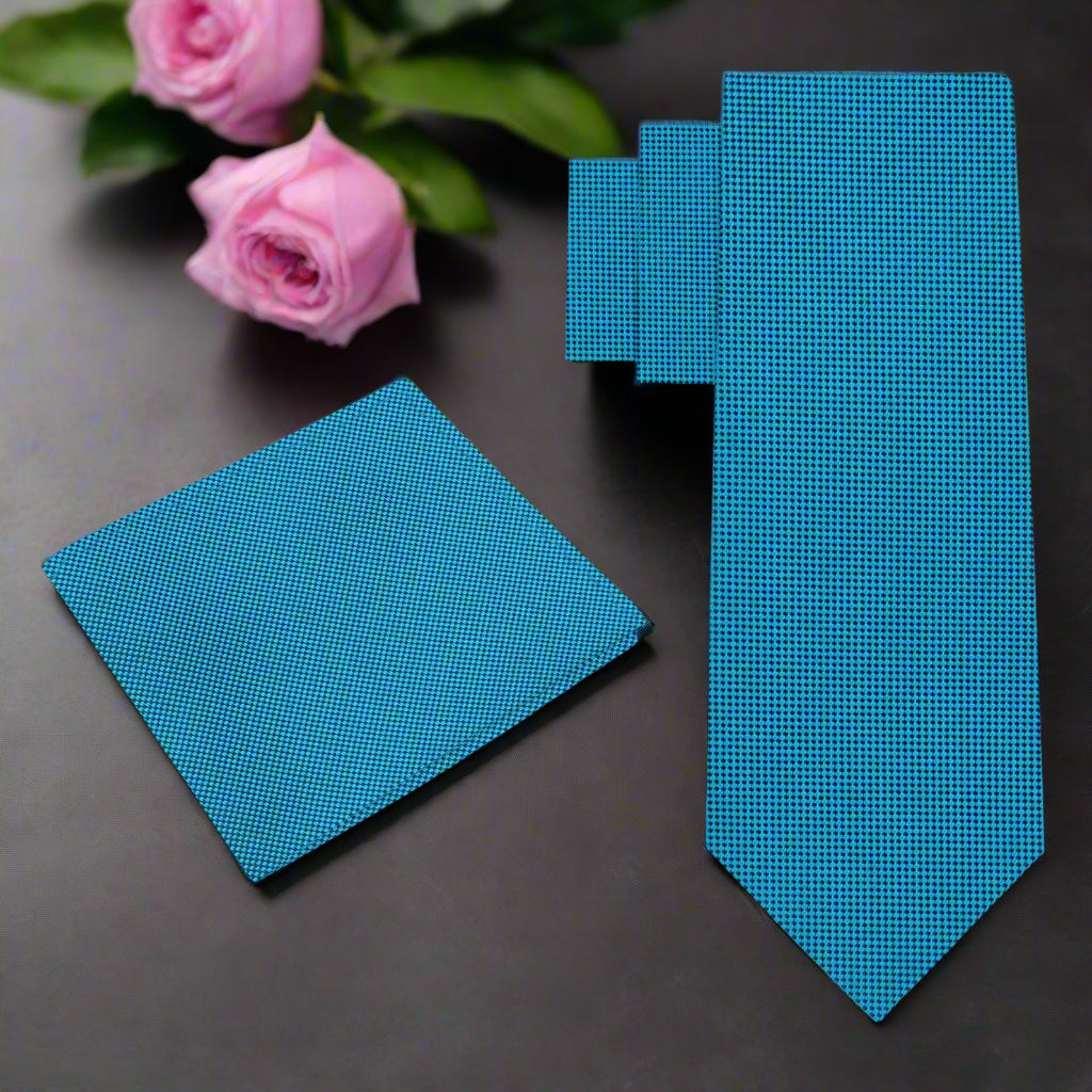 Alt View: Solid Teal Check Tie and Pocket Square