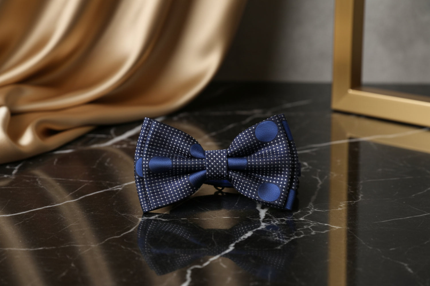 Deep Blue, Blue Polka Bow Tie  