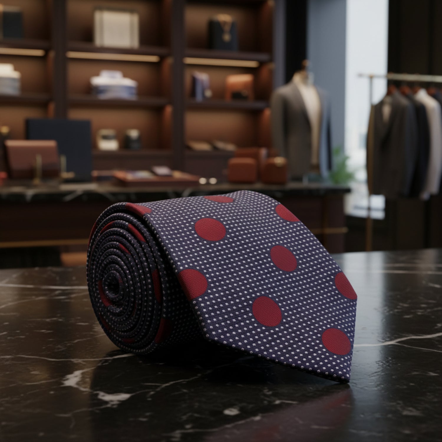 Blue & Burgundy Polka Tie  