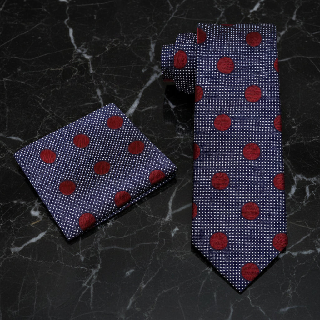 Alt View: Deep Blue, Burgundy Polka Tie and Pocket Square