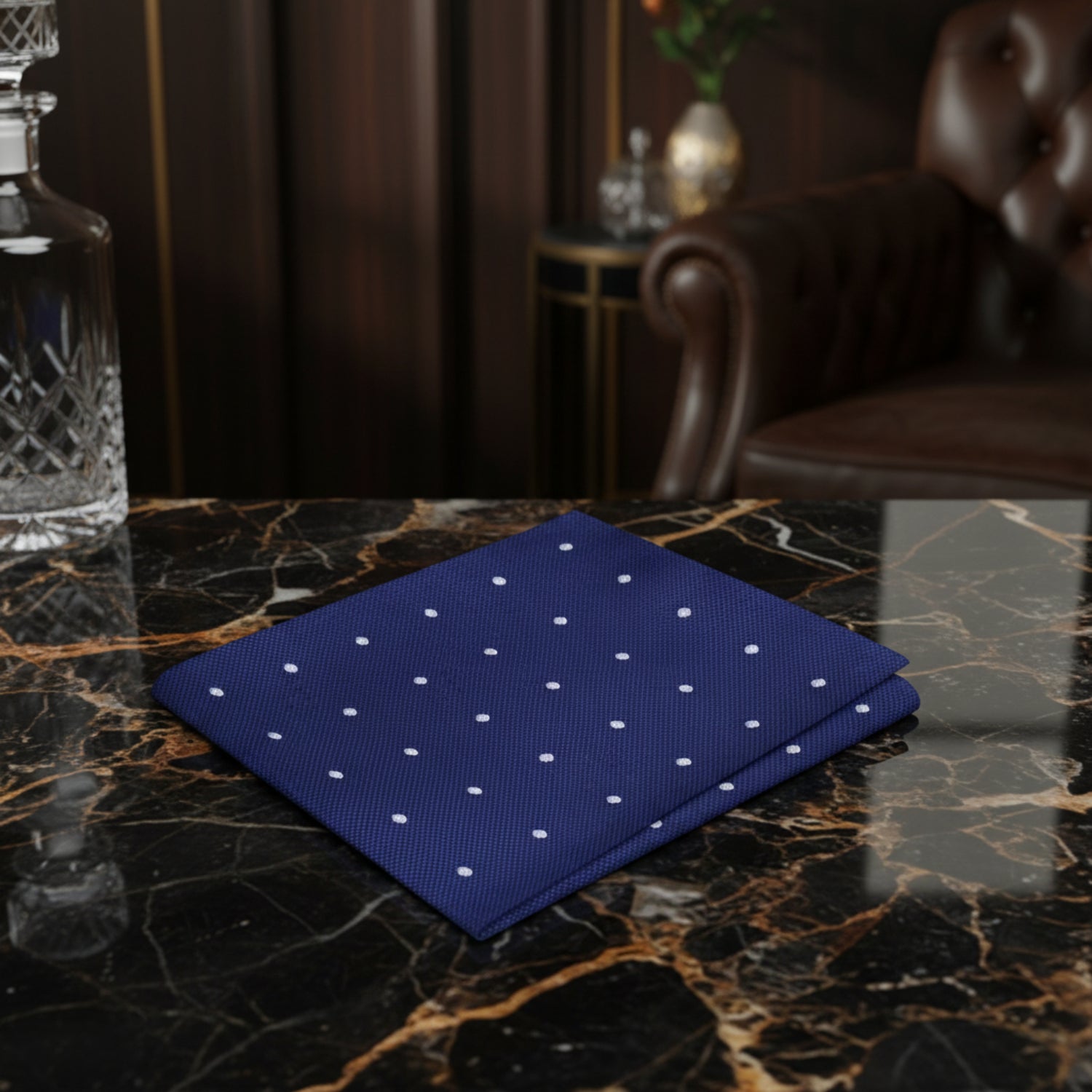 Deep Blue, Grey Pin Dot Polka Pocket Square