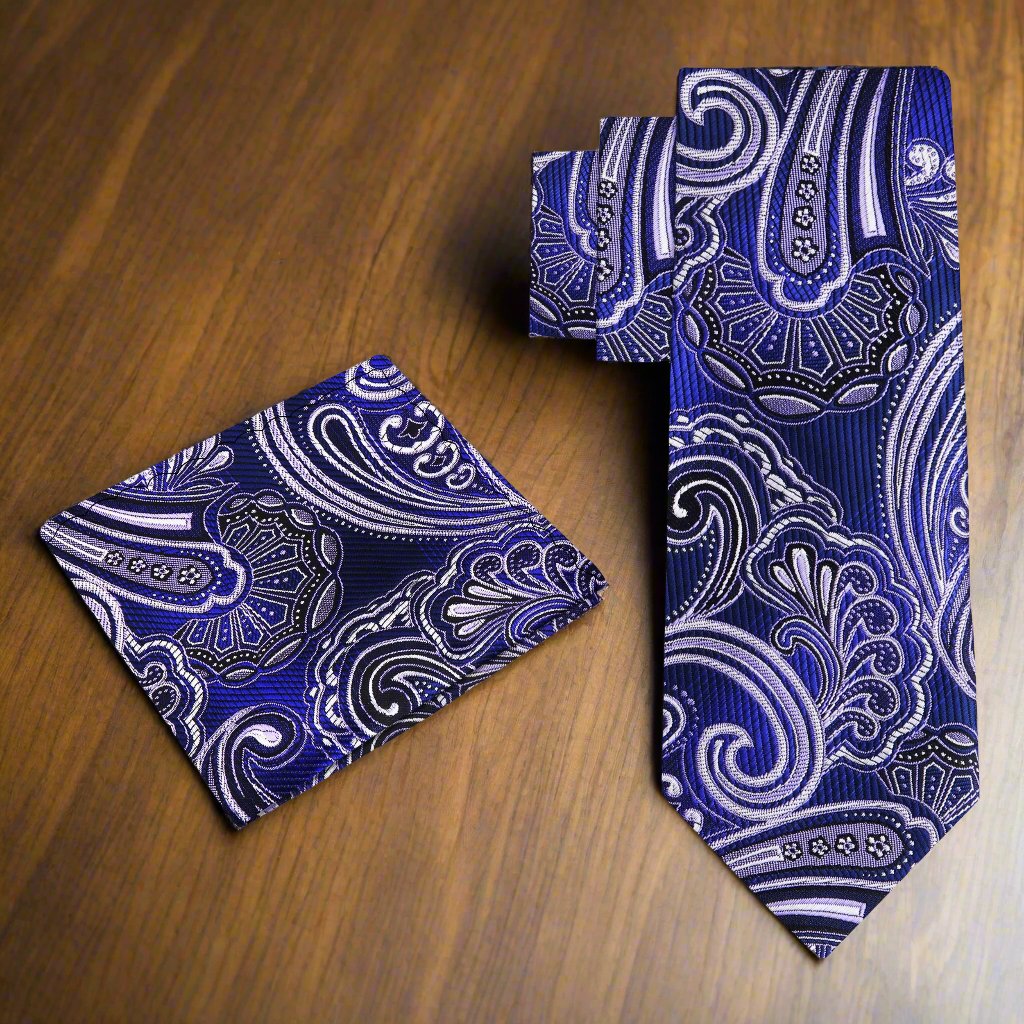 Alt View: Royal Blue Purple Paisley Tie and Square