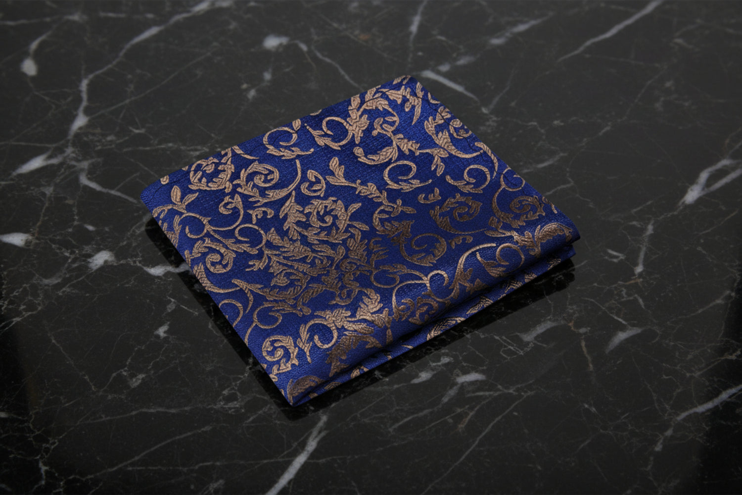 A Blue, Sage Intricate Floral Pattern Pocket Square