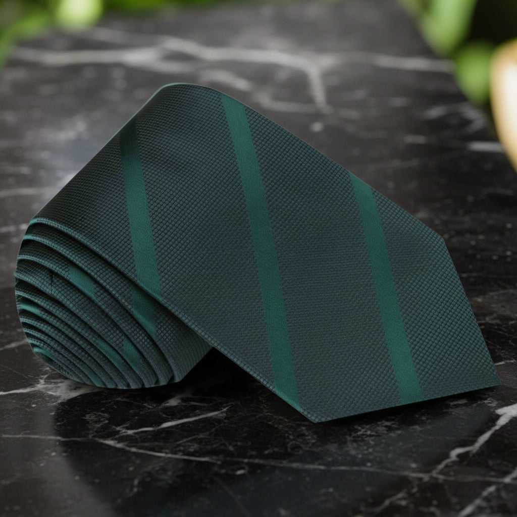 Single Tie:  Deep Green Stripe Tie