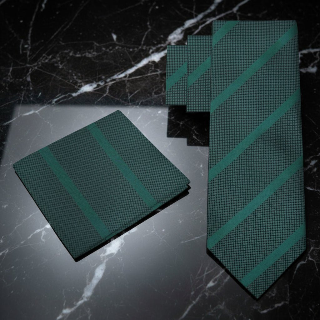 Alt View:  Deep Green Stripe Tie and Pocket Square