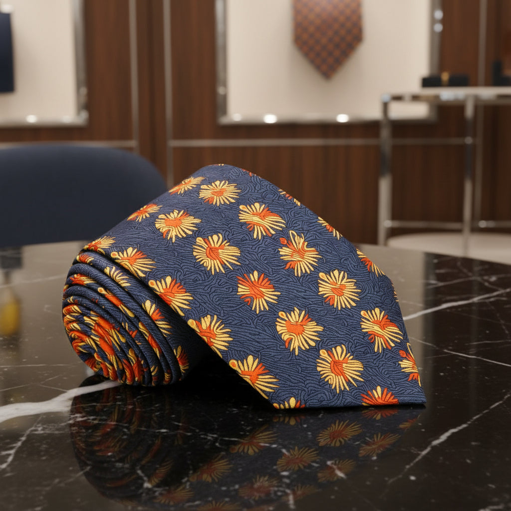 Grey, Yellow, Orange Abstract Tie  