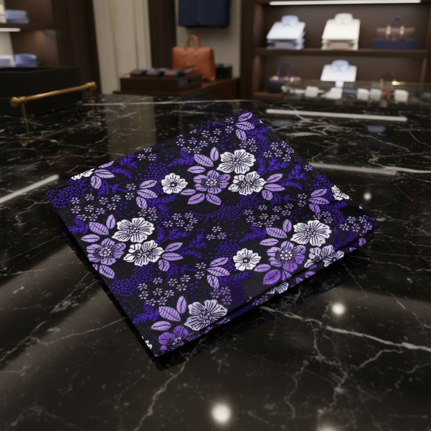 A Purple Detailed Flowers Pattern Pocket Square