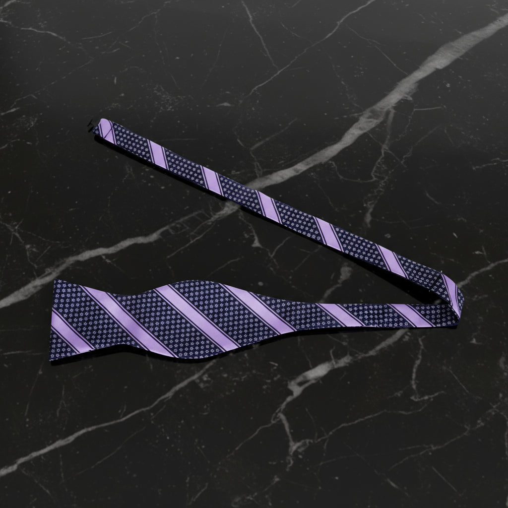 A Purple Stripe Pattern Self Tie Bow Tie Untied