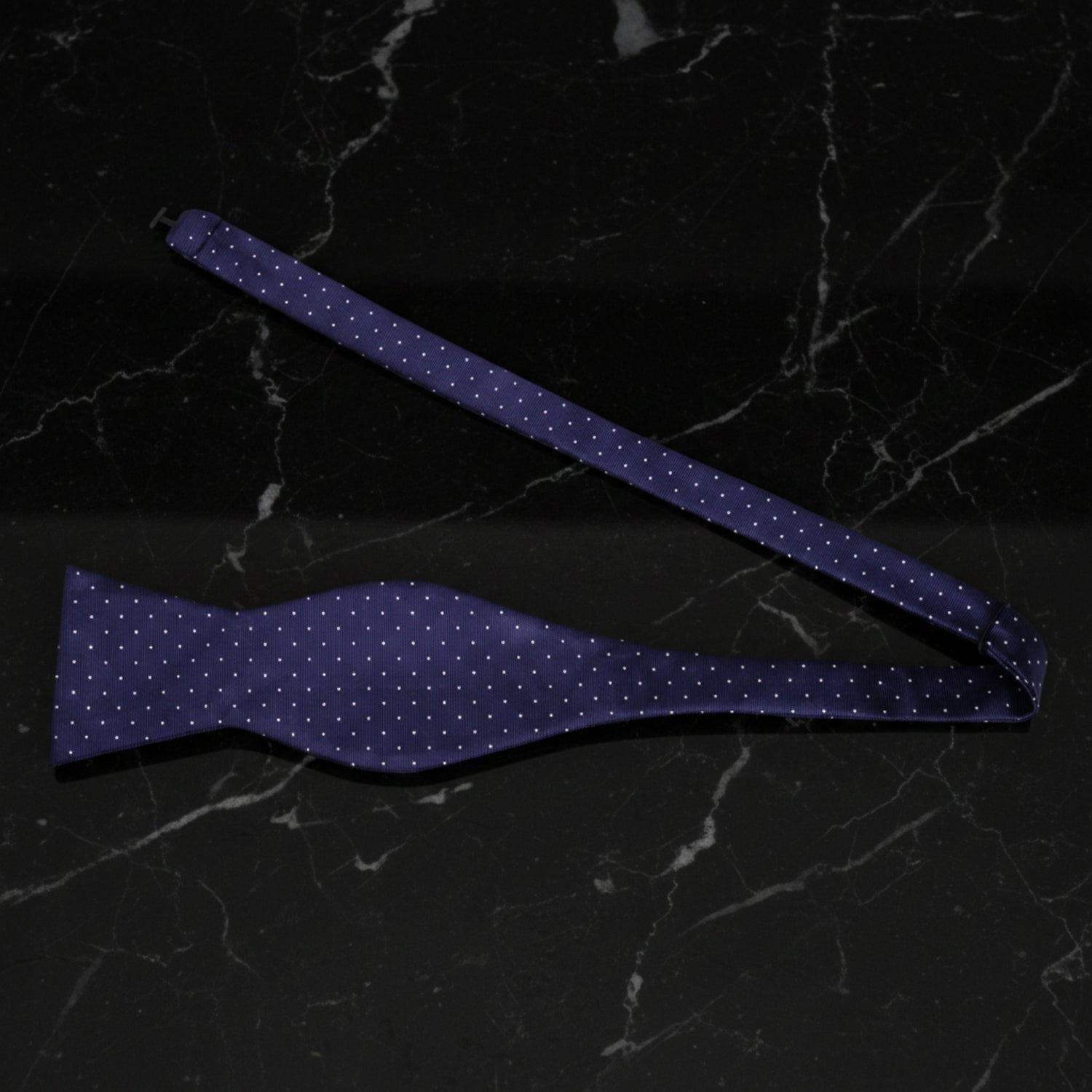Midnight Blue White Polka Bow Tie Untied