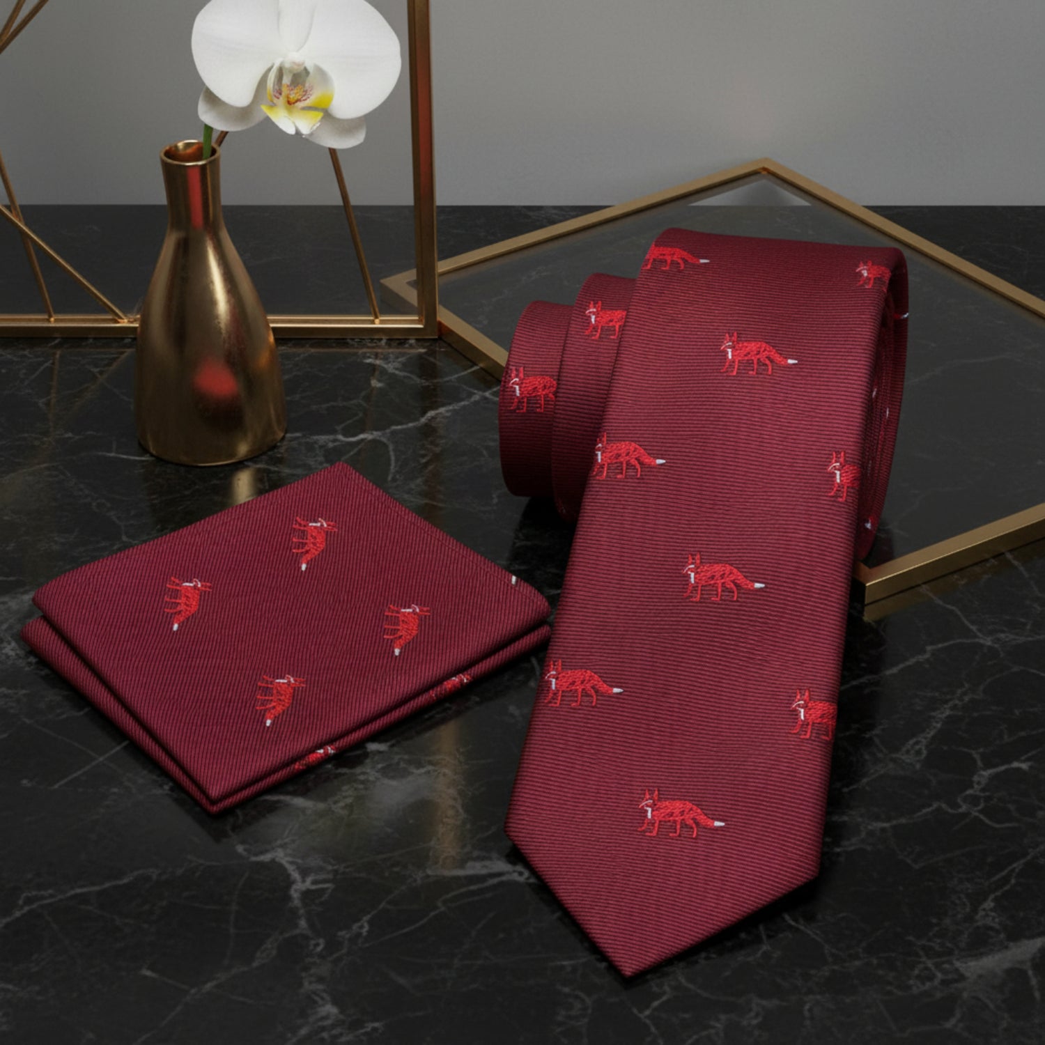 Alt View: Deep Red, Red Fox Necktie and Pocket Square