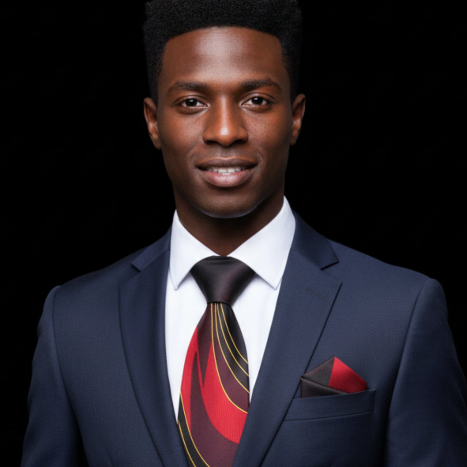 Main View: Red Abstract Tie and Pocket Square