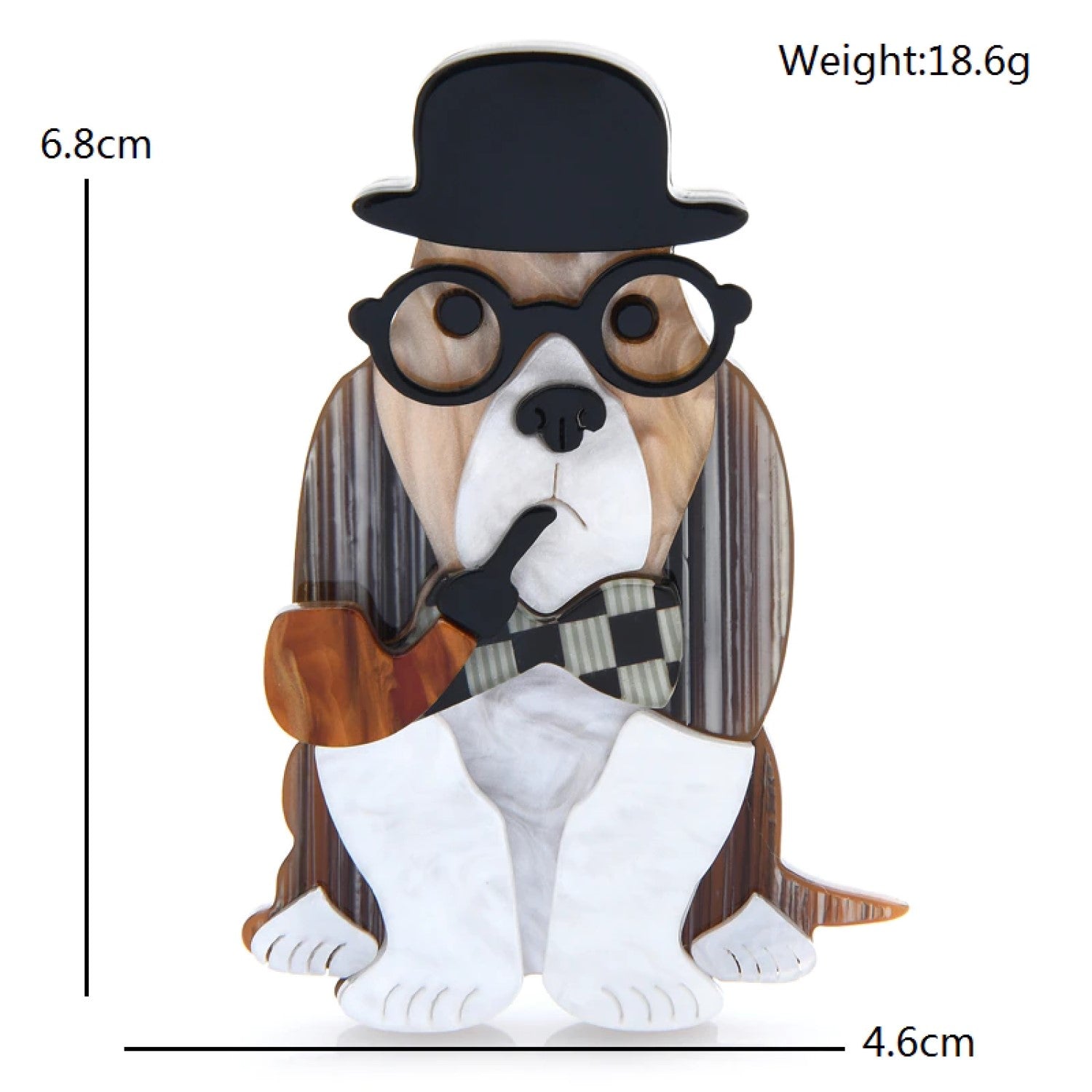 Dimensions: Dog Wearing Hat, Glasses, and Bow Tie with Pipe Lapel Pin