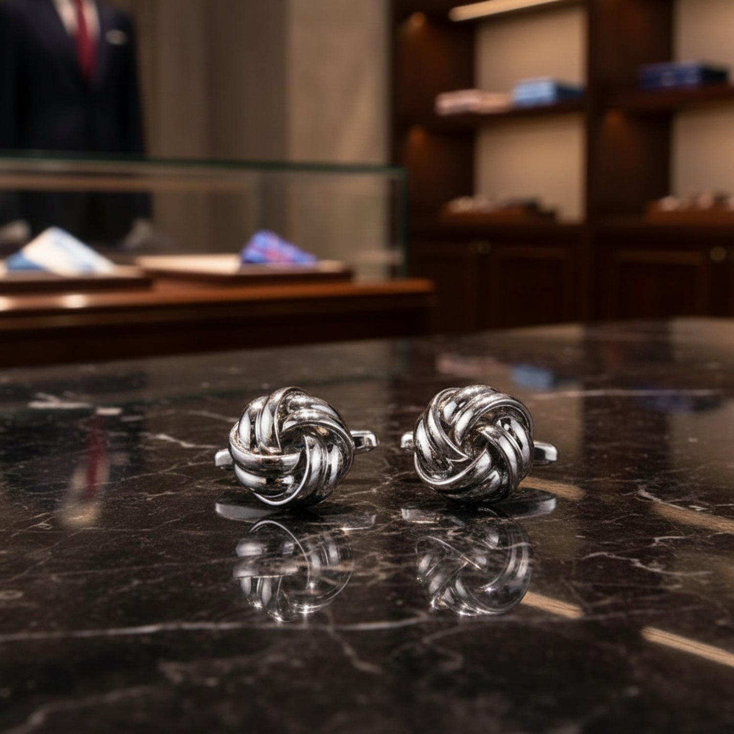 A Silver Knot Cuff-links||Double Silver