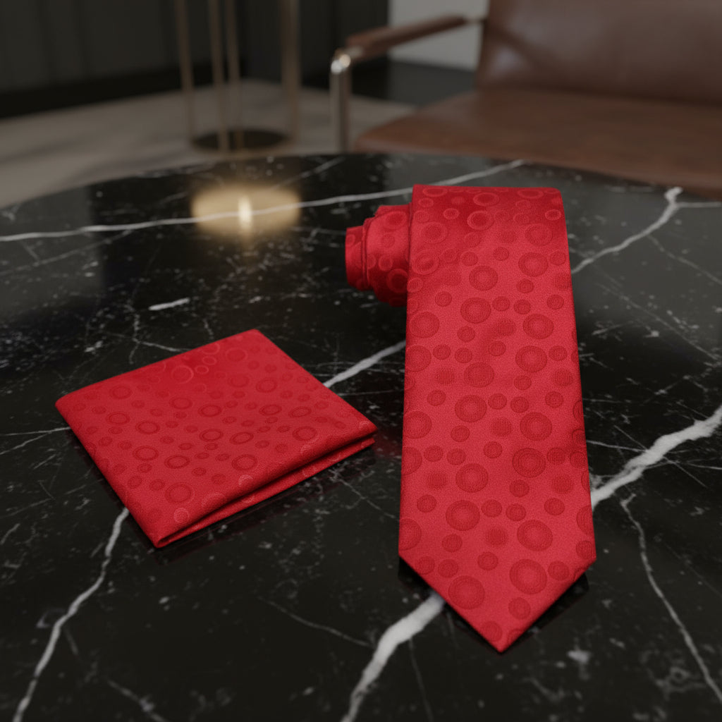 Alt View: A Red Polka Dot Pattern Necktie, Matching Pocket Square
