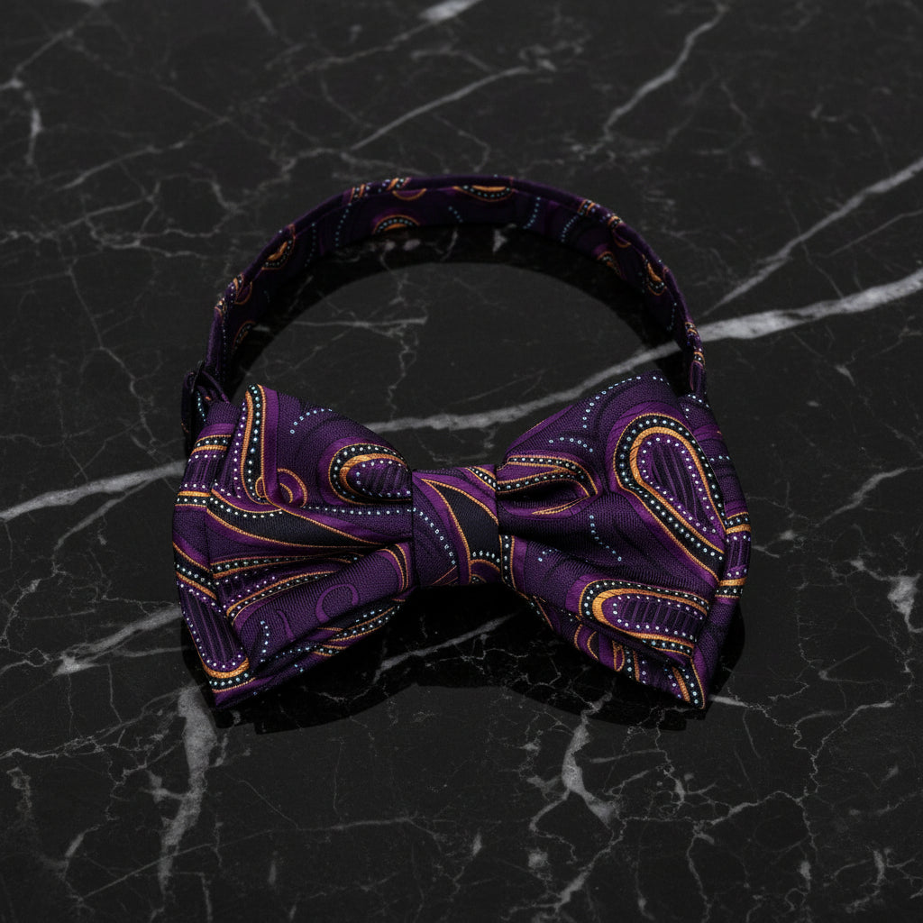 Purple, Orange Paisley Bow Tie PRE Tied