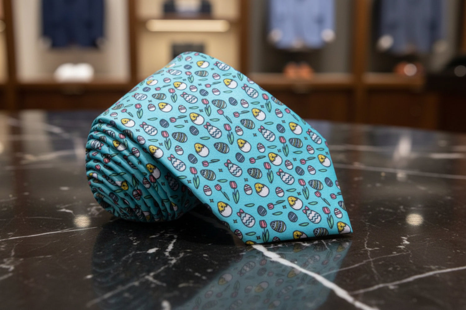 Light Blue, Yellow, Pink Easter Eggs and Chics Tie  