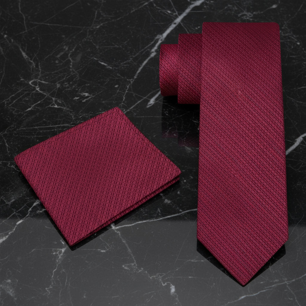 Alt View: Solid Red Texture Tie and Pocket Square