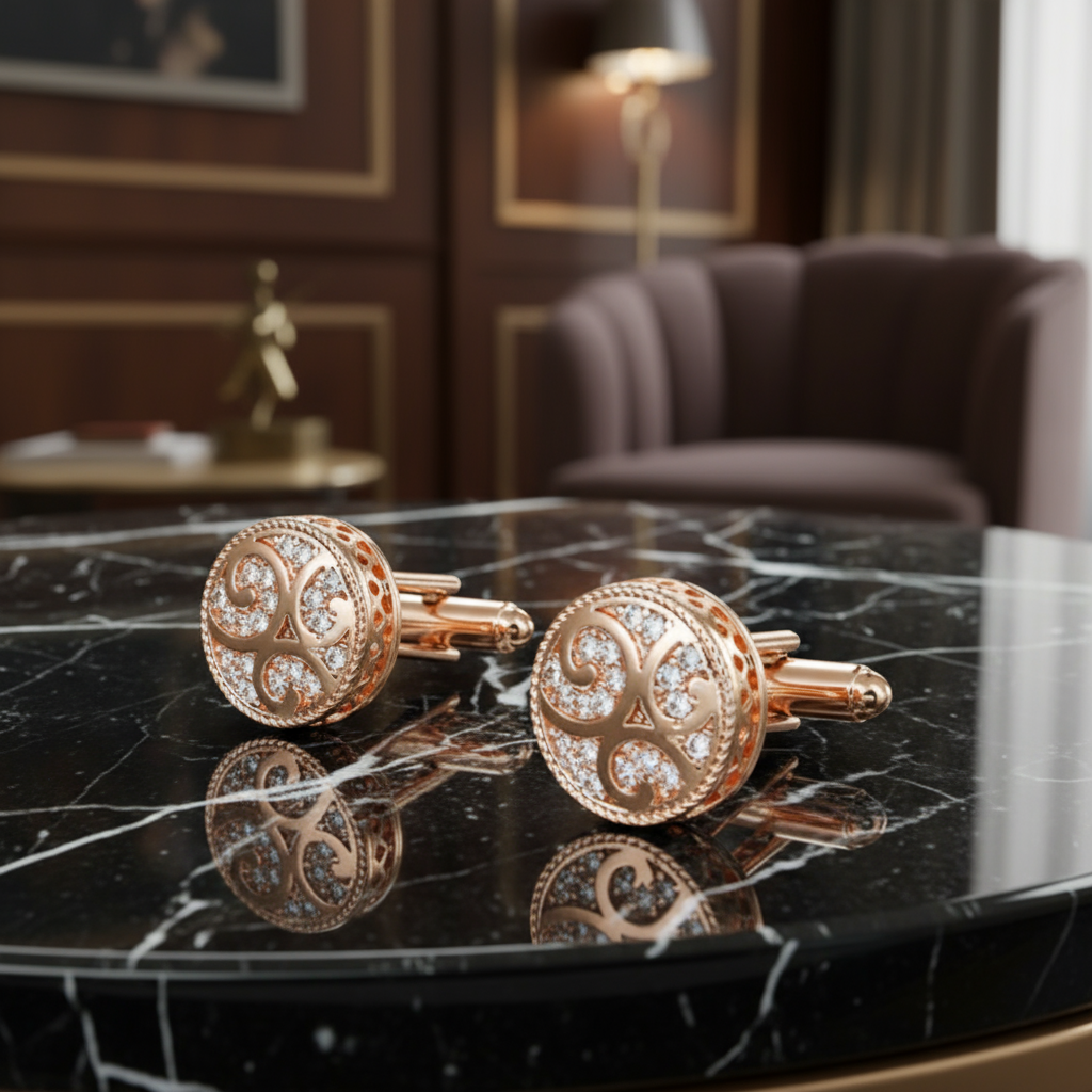 Rose Gold Cylinder Clear Stone Cufflinks