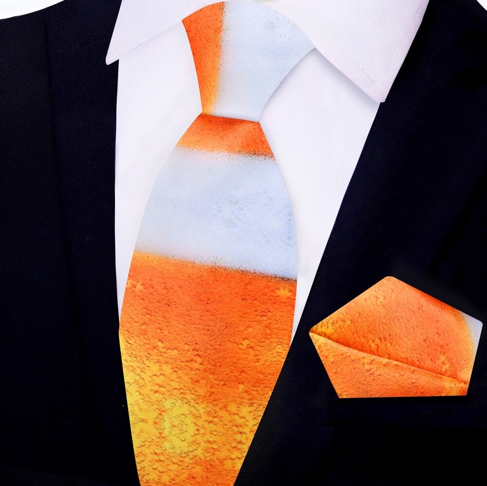 Orange, White Fresh Draft Beer Tie and Pocket Square