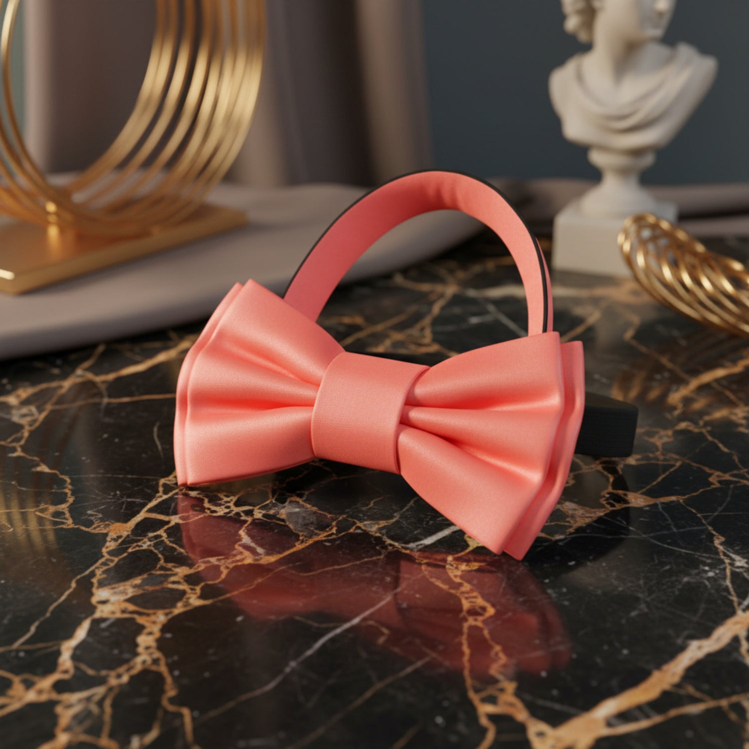 Glossy Solid Bright Coral Pre Tied Bow Tie