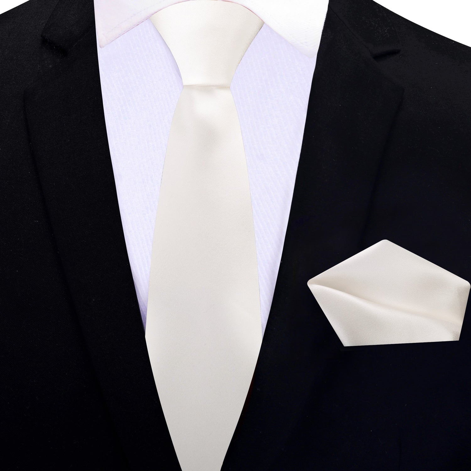 Thin Tie: Off White Tie and Pocket Square