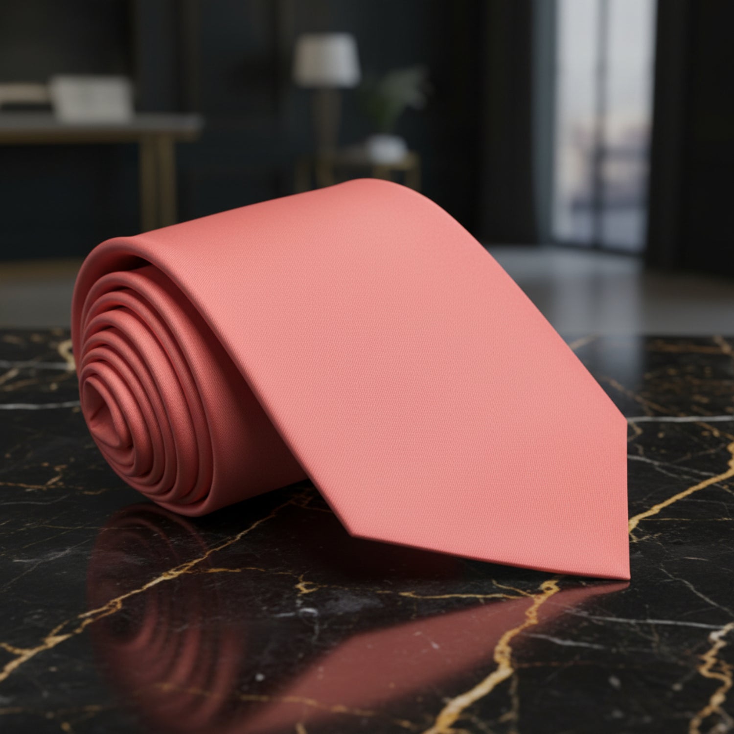 Solid Glossy Rich Coral Necktie