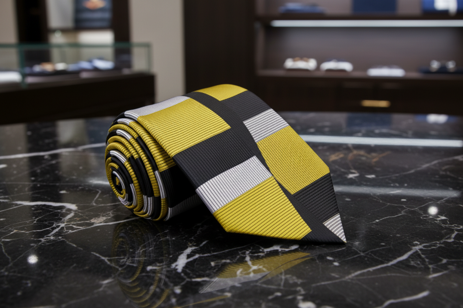 Gold, Black, Grey Abstract Thin Tie  