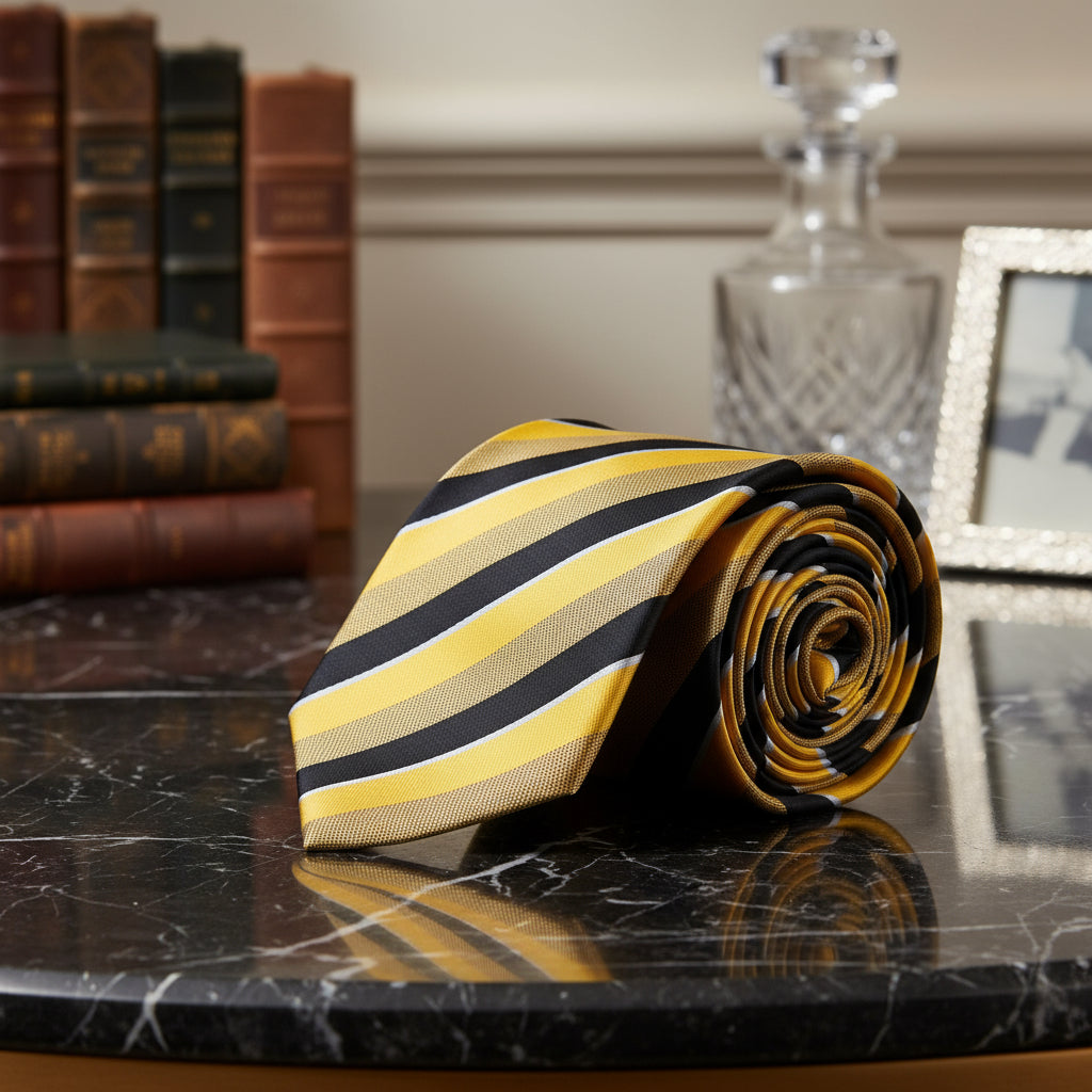 Gold, Black, White Stripe Necktie
