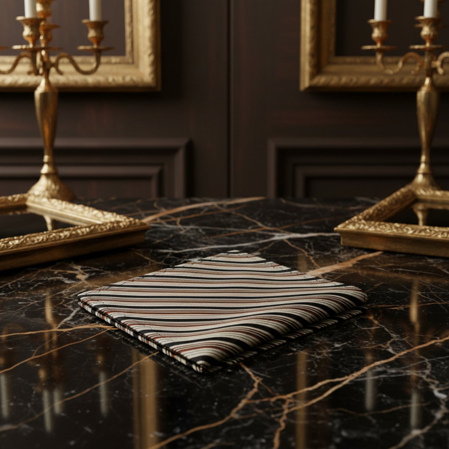 A Brown, Gold, Black Stripe Pattern Pocket Square