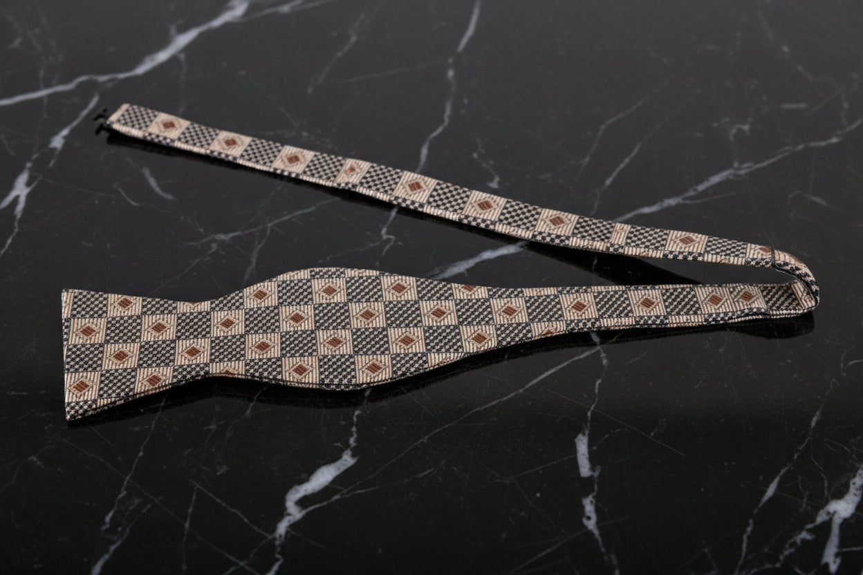Untied: Gold, Brown Geometric Diamonds Bow Tie 