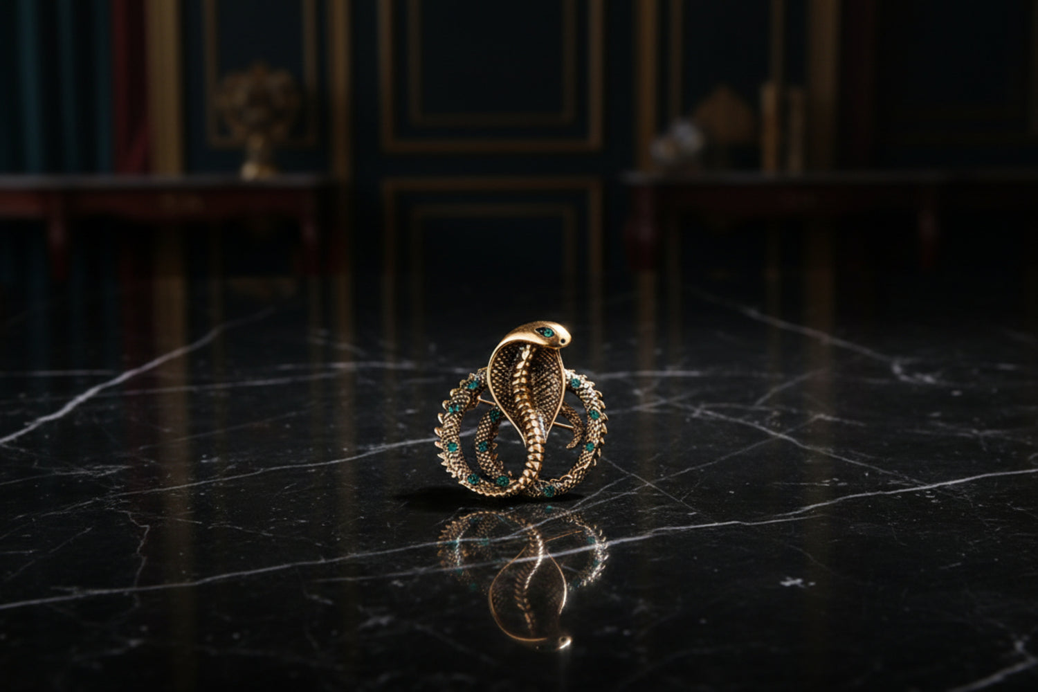 Gold, Green Colored Cobra Lapel Pin