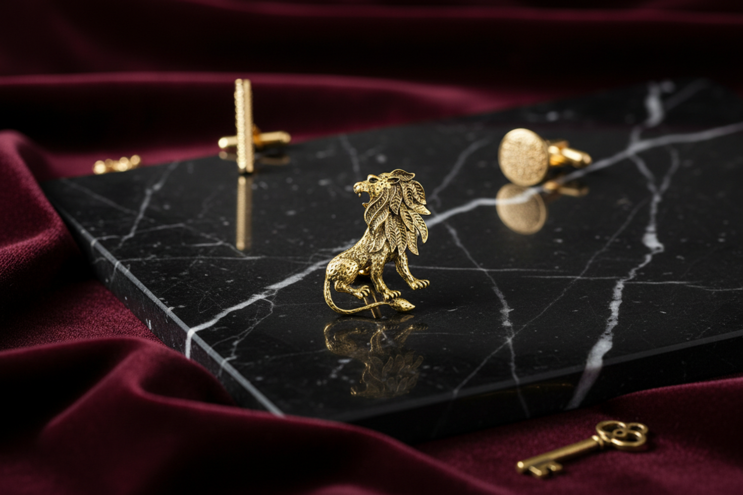 Main View: A Gold Colored Lion Shape Lapel Pin