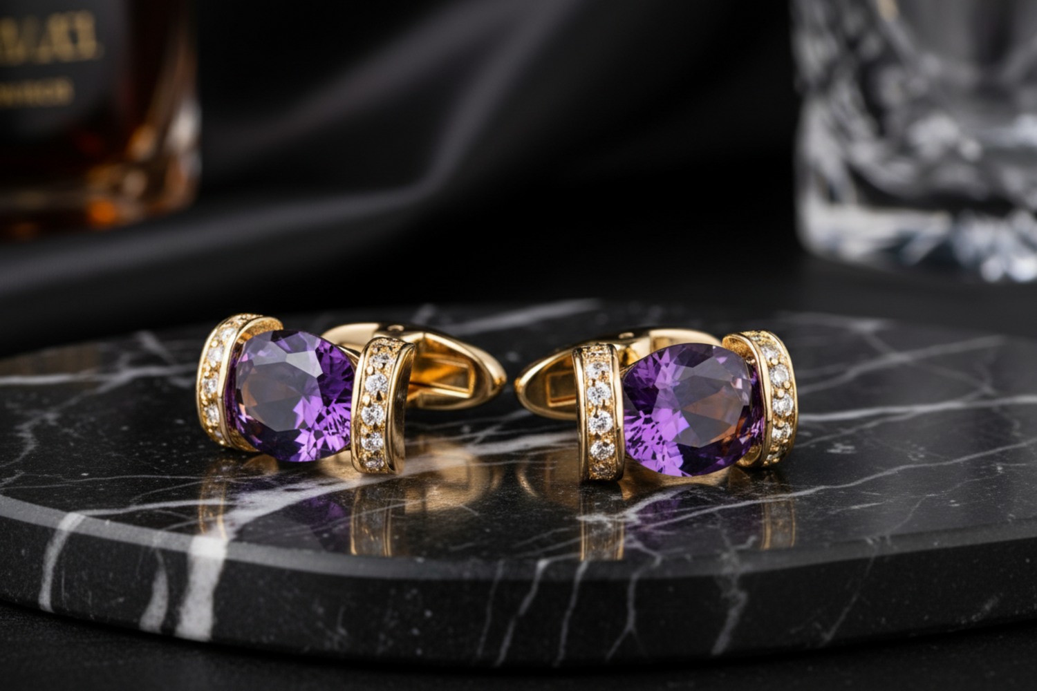 View 1 A Gold and Purple Colored Stone Cuff-links