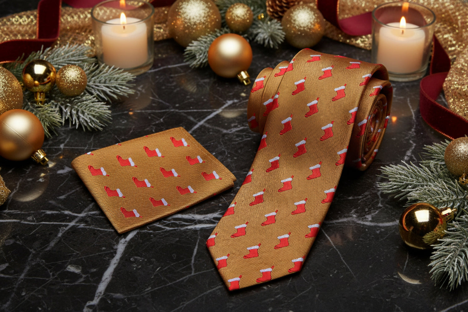 Alt View: Gold, Red Stockings Tie and Square