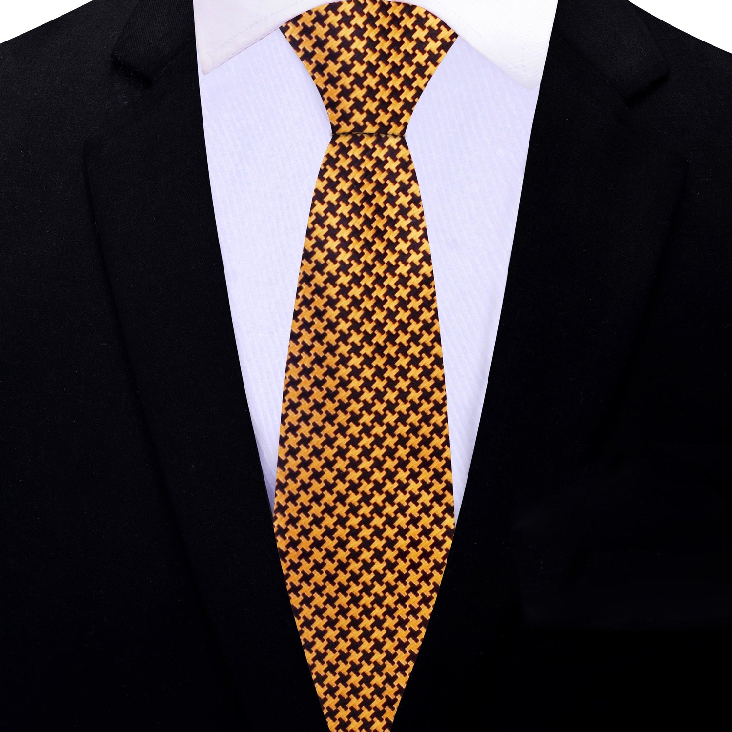 Gold and Black Hounds Tooth Thin Tie