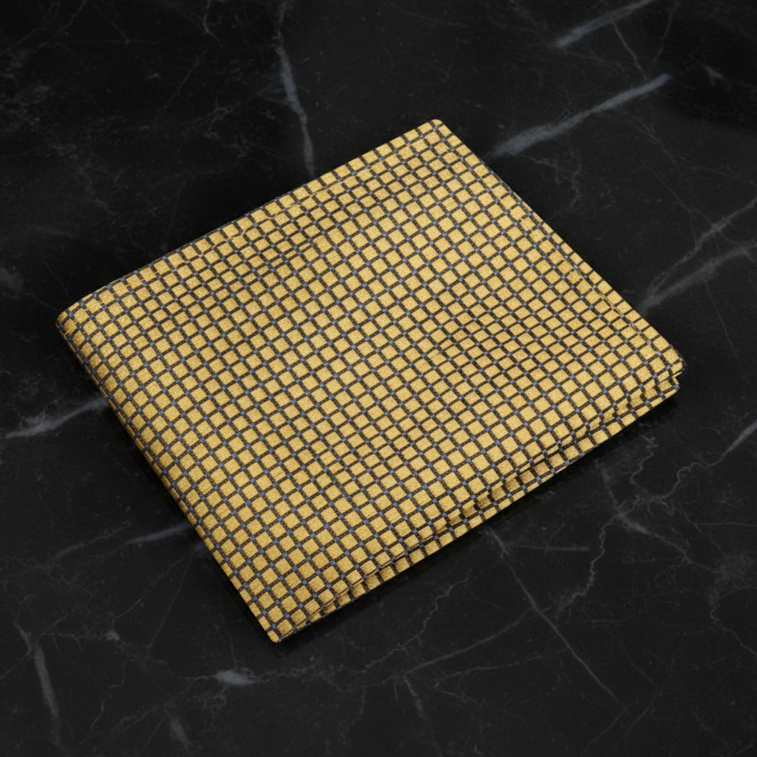 Main View: Gold, Blue Color Small Geometric with Check Pattern Pocket Square