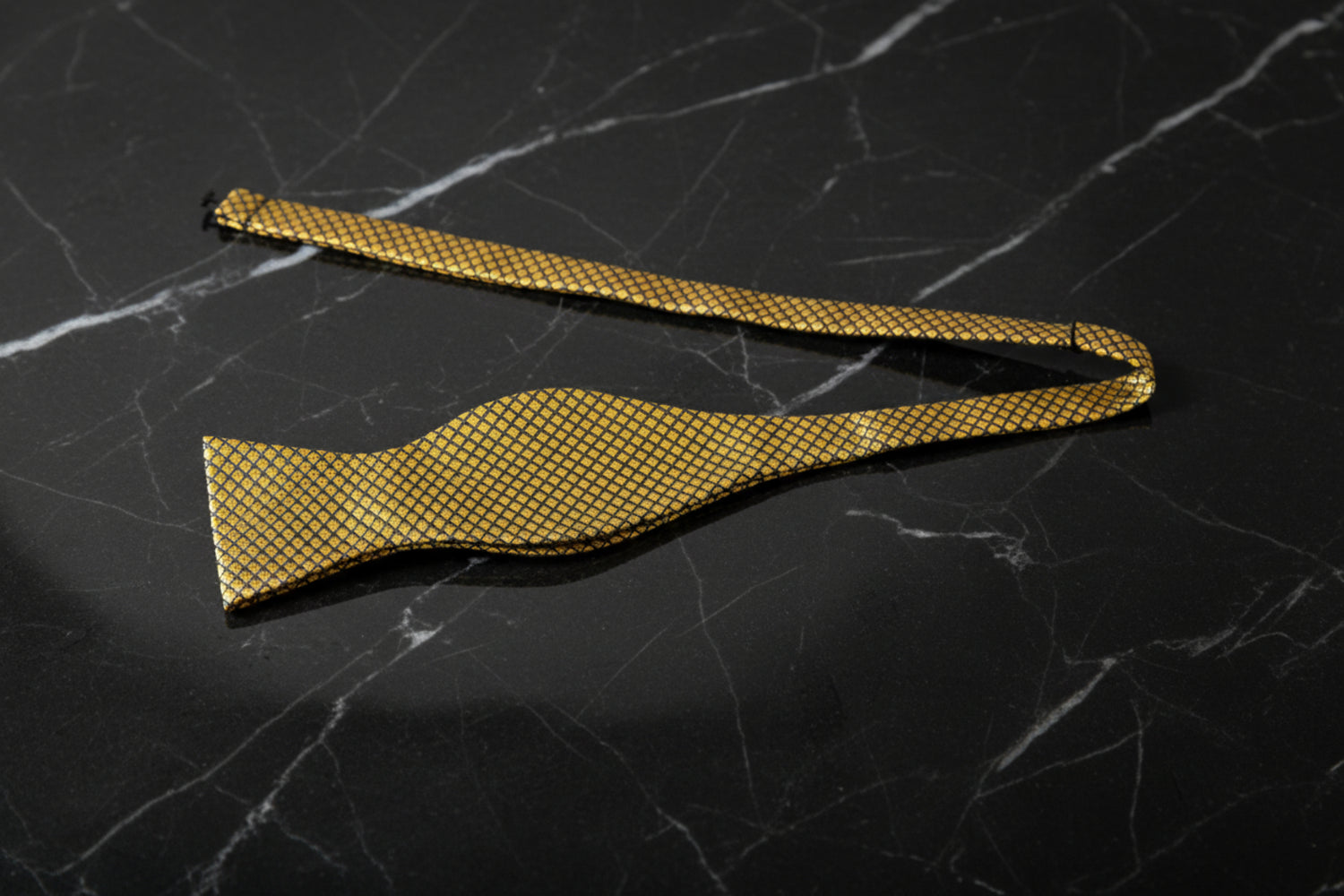 Self Tie: A Gold Small Geometric Diamond With Small Dots Pattern Self Tie Bow Tie