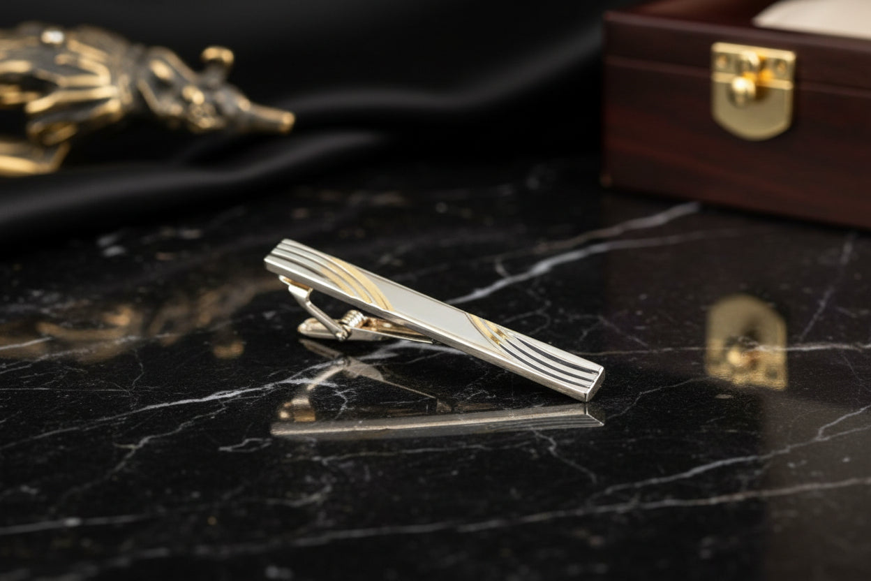 A Gold Colored with Waves Texture Tie Bar