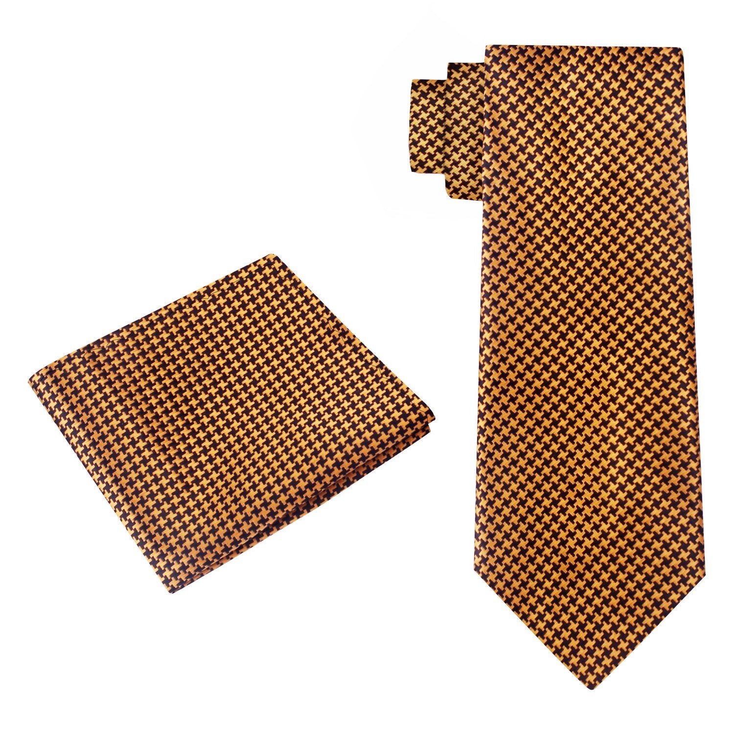 Alt View: Gold, Black Hounds-tooth Tie and Pocket Square