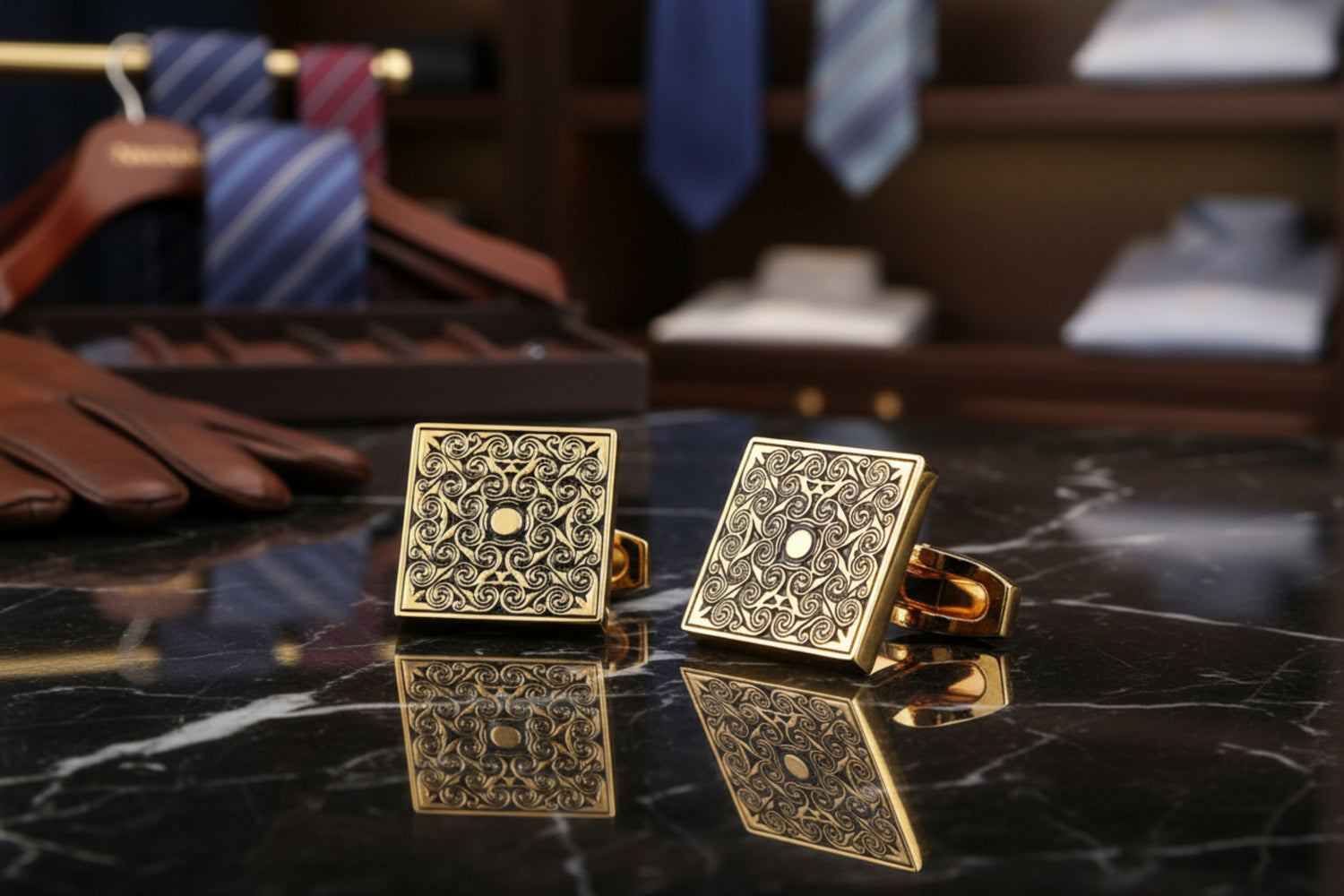 Gold Black Swirling Sun Cufflinks