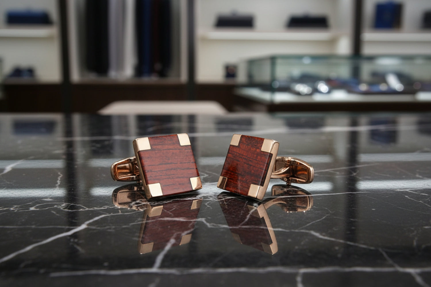 Gold with Brown Square Cufflinks