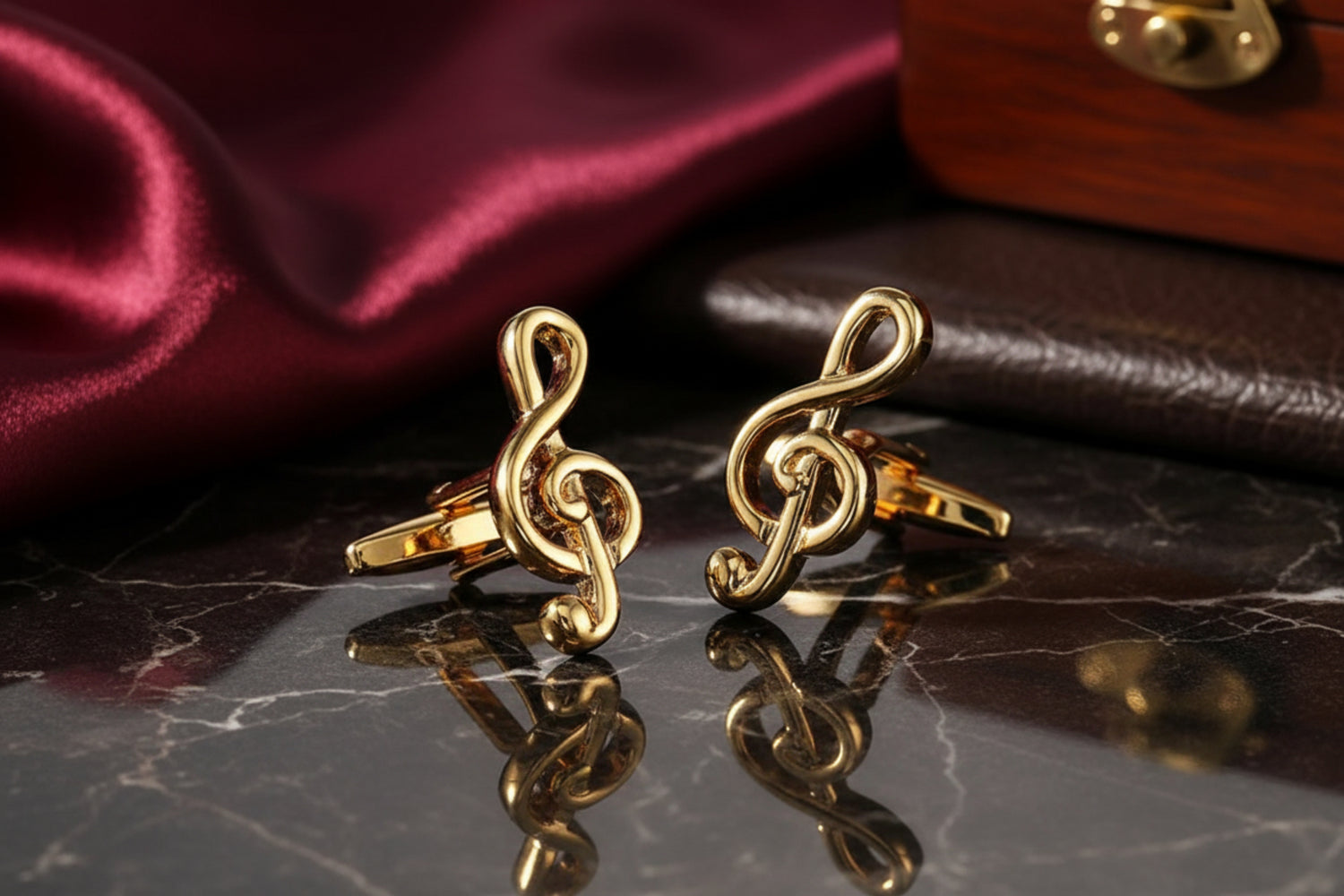 A Gold Colored Music Note Shape Cuff-links Set.