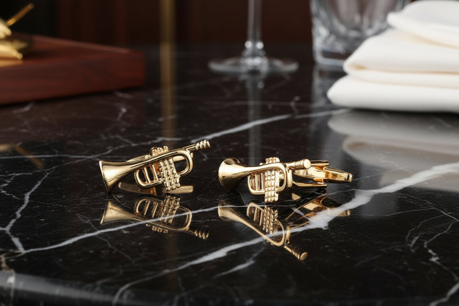 A Gold Color Trumpet Shape Cuff-links