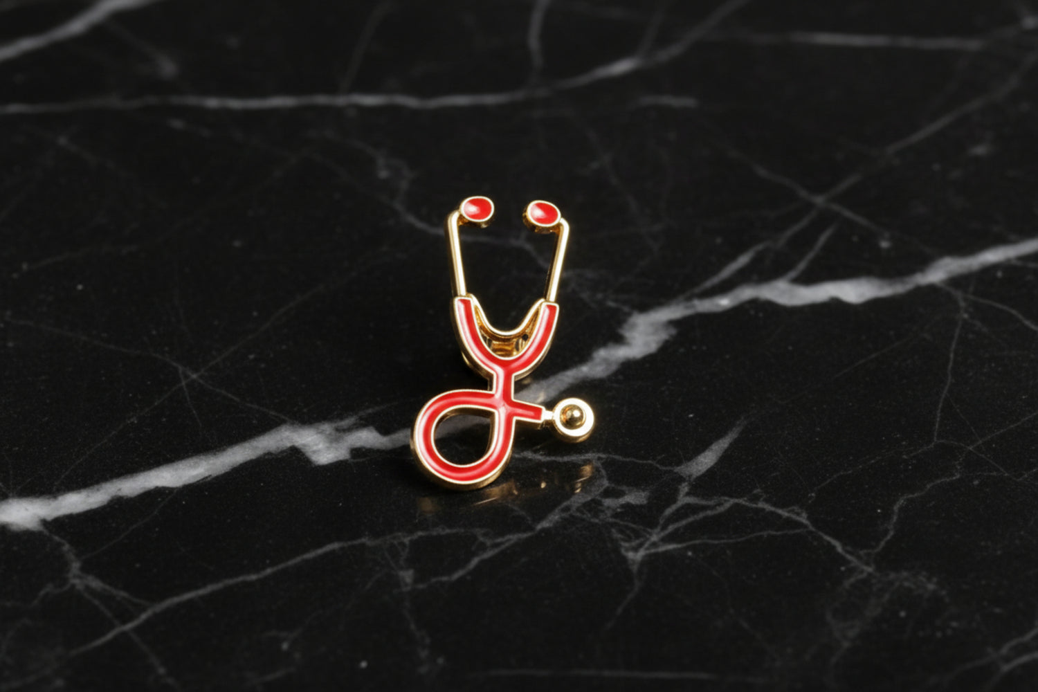 Gold Red Stethoscope Lapel Pin
