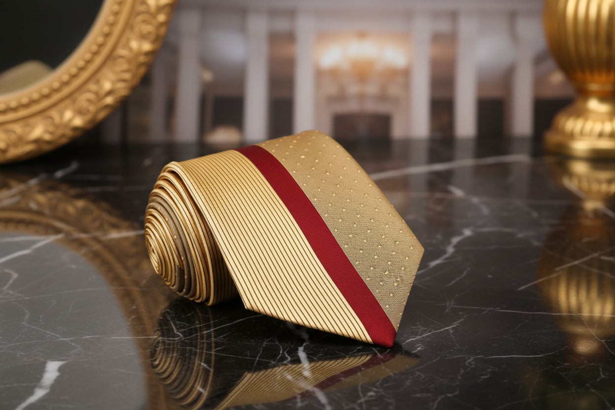 Gold, Burgundy Lined Tie  