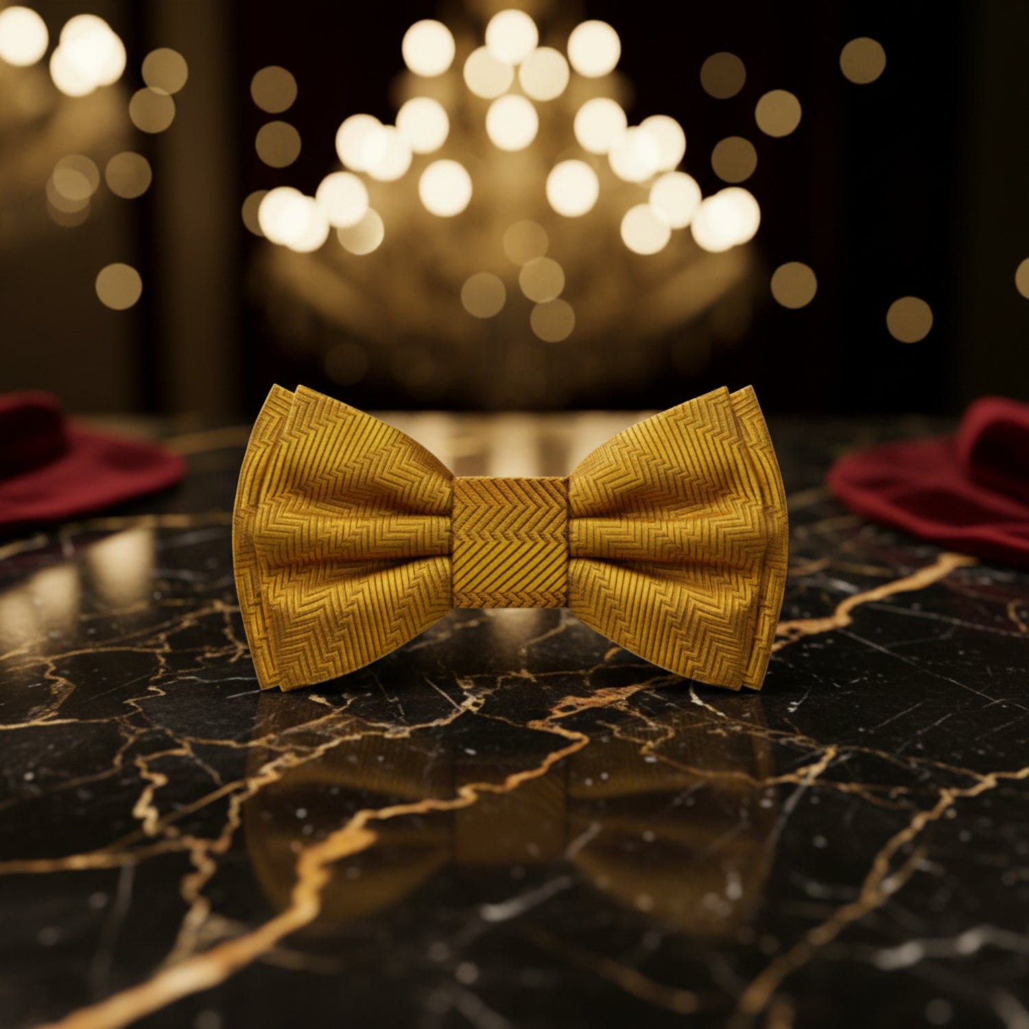 A Golden Amber Solid Pattern Bow Tie