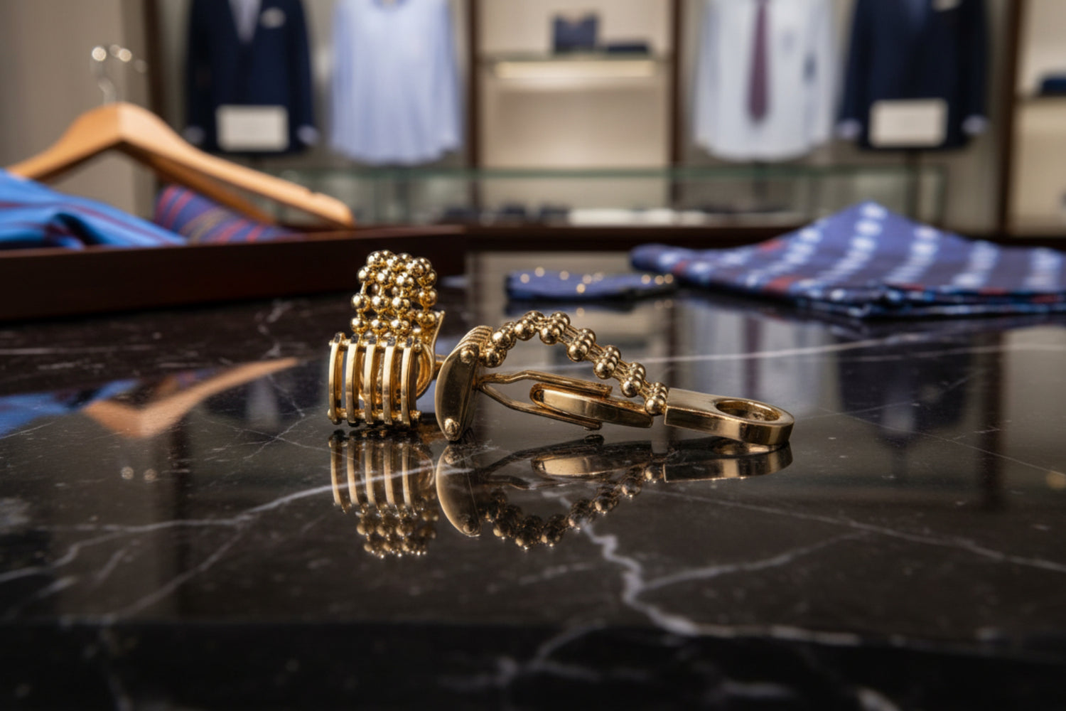 View 3: A Gold Color Circle Chain Shape Cuff-links.